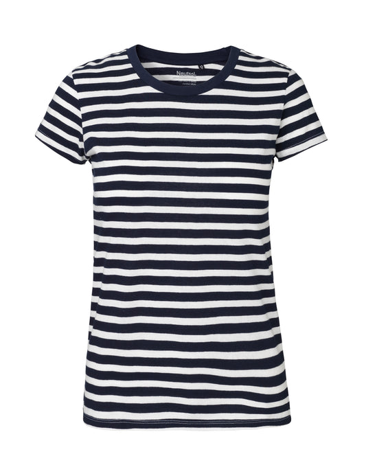 Ladies' Fit T-Shirt - White - Navy (Striped)