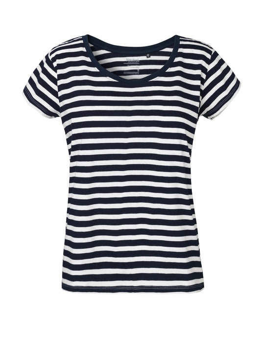 Ladies' Loose Fit T-Shirt - White - Navy (Striped)