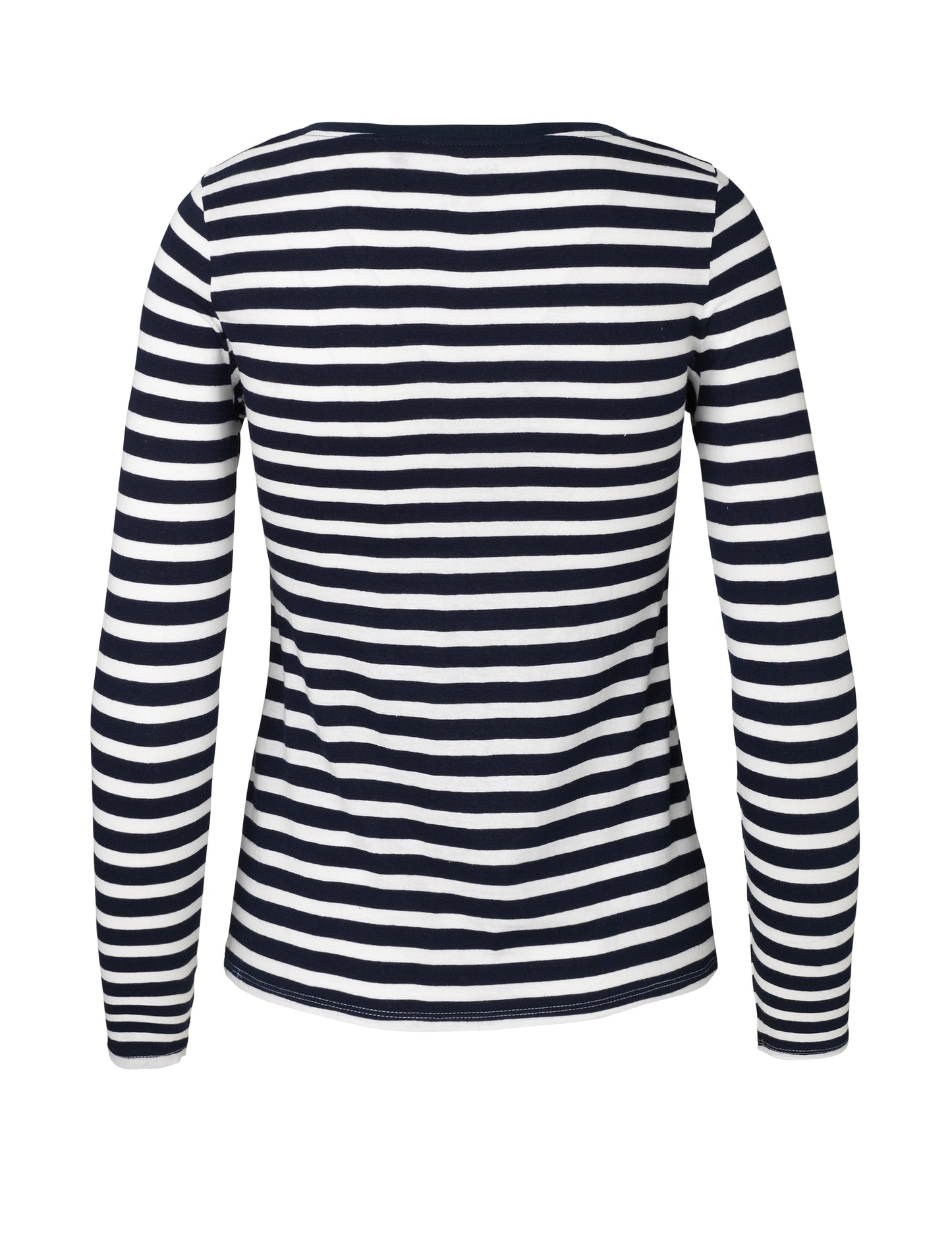 Ladies' Long Sleeve T-Shirt - White - Navy (Striped)